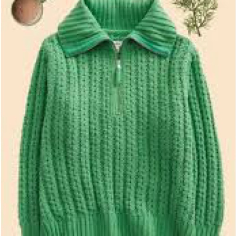 Aerie Cable Car Quarter Zip Sweater in Green - Picture 2 of 6